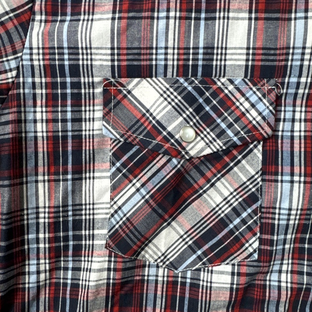 Roper Shirt Mens 2XL Red White Blue Plaid L/S Pearl Snap Western Cowboy - Picture 7 of 13